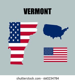 Vermont map with USA flag