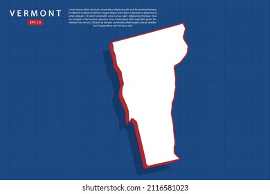 Vermont Map - USA, United States of America map vector template with isometric style with white and red color including shadow on Blue grid background - Vector illustration eps 10