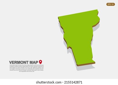 Vermont Map - USA, United States of America Map vector template with isometric style including shadow, green and brown color isolated on white background - Vector illustration eps 10