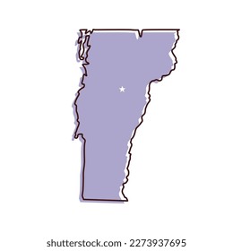 Vermont map vector illustration. Lavender colored map of north east state with the capital - Montpelier. United States od America, infographics, geography concepts