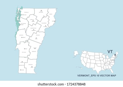 vermont map. vector map of vermont, U.S. states. 