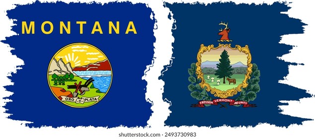 Vermont and Montana states grunge brush flags connection, vector