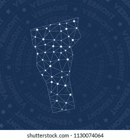 Vermont network, constellation style US state map. Captivating space style, modern design. Vermont network map for infographics or presentation.