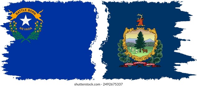 Vermont and Nevada states grunge brush flags connection, vector