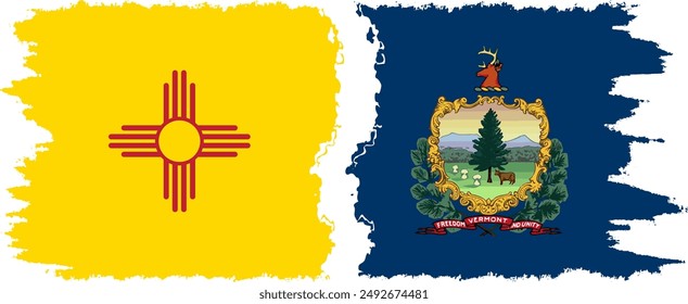 Vermont and New Mexico states grunge brush flags connection, vector
