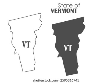 Vermont. The outline and silhouette of the state with the abbreviated abbreviation of the name. The state border. A template for the design of printed products
