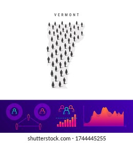 Vermont People Map. Detailed Vector Silhouette. Mixed Crowd Of Men And Women Icons. Population Infographic Elements. Vector Illustration Isolated On White.