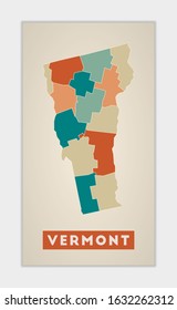 Vermont poster. Map of the US state with colorful regions. Shape of Vermont with US state name. Authentic vector illustration.