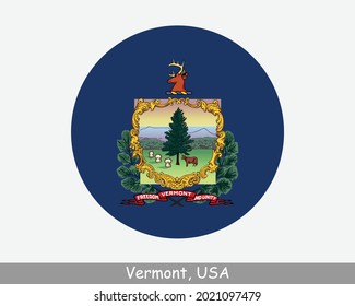 Vermont Round Circle Flag. VT USA State Circular Button Banner Icon. Vermont United States of America State Flag. The Green Mountain State EPS Vector