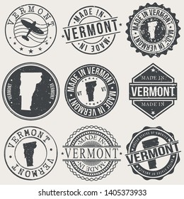 Vermont Set of Stamps. Travel Stamp. Made In Product. Design Seals Old Style Insignia.