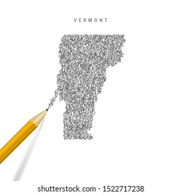 Vermont sketch scribble map isolated on white background. Hand drawn vector map of Vermont. Realistic 3D pencil.