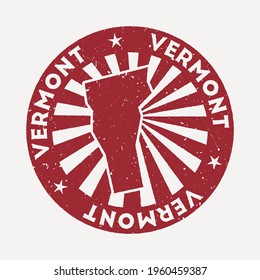 Vermont stamp. Travel red rubber stamp with the map of us state, vector illustration. Can be used as insignia, logotype, label, sticker or badge of the Vermont.