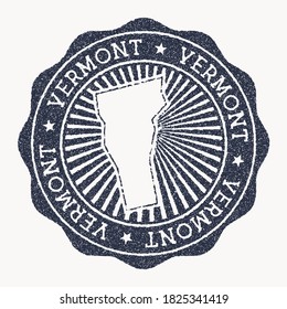 Vermont stamp. Travel rubber stamp with the name and map of US state, vector illustration. Can be used as insignia, logotype, label, sticker or badge of Vermont.
