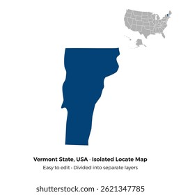 Estado de Vermont, Localize mapa isolado Shilloutte