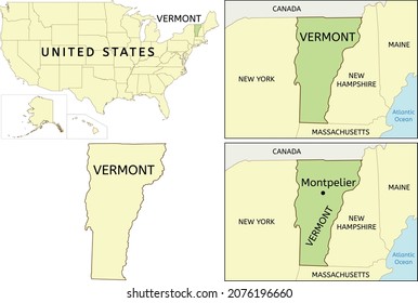 Vermont state location on map of USA