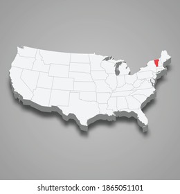 Vermont state location within United States 3d isometric map