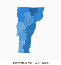 Vermont State Map Administration Division Blue Color. Arkansas Map Vector Illustration Eps10