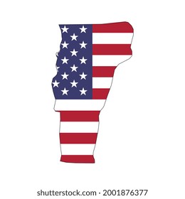 Vermont  state map with American national flag on white background