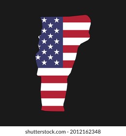Vermont  state map with American national flag on black background