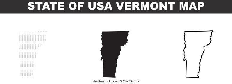 Vermont-Zustandskarte in verschiedenen Stilen auf weißem Hintergrund USA-Karten