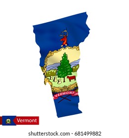 Vermont state map with waving flag of US State. Vector illustration.