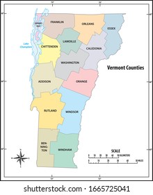 Vermont state outline administrative and political map in color