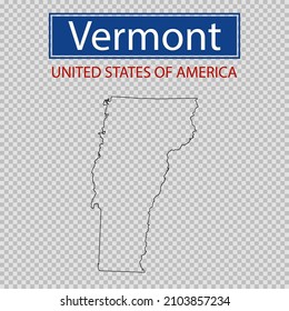 Vermont state outline map on a transparent background, United States of America line icon, map borders of the USA Vermont state.