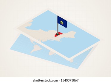 Vermont state selected on map with isometric flag of Vermont. Vector paper map.
