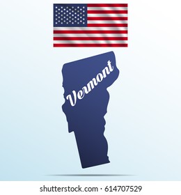 Vermont state with shadow with USA waving flag