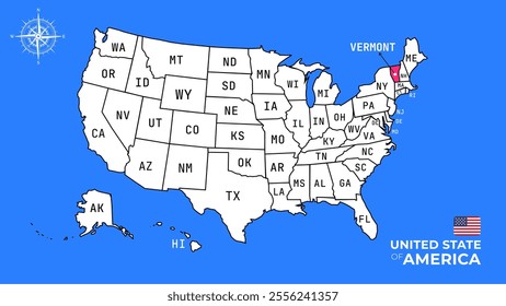 Vermont State, USA, vector map isolated on United states map.