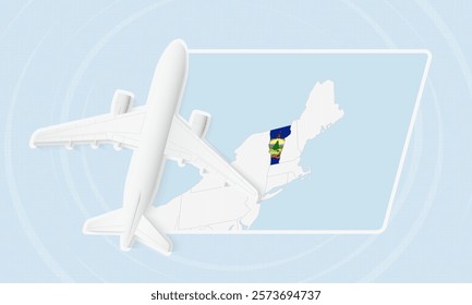 Vermont Travel Illustration with Plane and National Flag. Ideal for travel agencies, promotional materials, or geographic content related to Vermont.