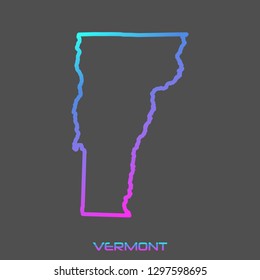 Vermont turquoise pink fluid gradient outline map, stroke. Line style. Vector illustration