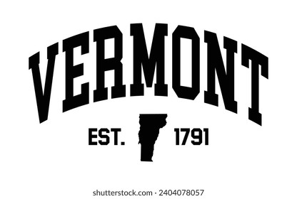 Vermont typography design with map vector. Editable college t-shirt design printable text effect vector	