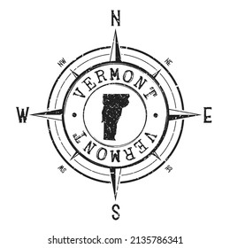 Vermont, USA Stamp Map Compass Adventure. Illustration Travel Country Symbol. Seal Expedition Wind Rose Icon.
