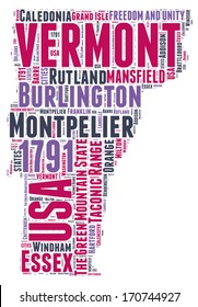 Vermont USA state map vector tag cloud illustration