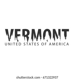Vermont. USA. United States of America. Text or labels with silhouette of forest