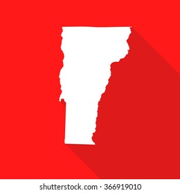 Vermont white map,border flat simple style with long shadow on red background