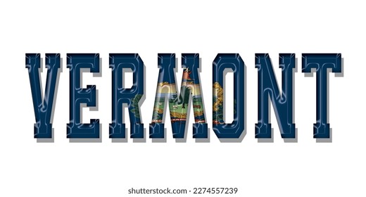VERMOUNT flag text font, symbol background, flag ribbon typography lettering logo label banner, 3D colorful background, vector illustration