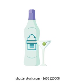 Vermouth bottle with glass flat vector illustration