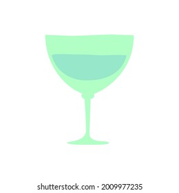 Vermouth glass. Hand drawn cartoon illustration. Romantic alcoholic drink. Doodle shape art graphic design. Beverage for restaurants, cafes and pubs. Freehand drawing style. Vector.

