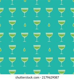 Vermouth glass seamless pattern, great design for any purposes. Doodle style. Hand drawn image. Color repeat template. Party drinks concept. Freehand drawing. Cartoon sketch graphic draft. Vector.
