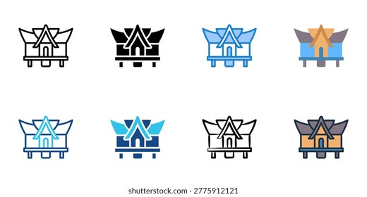 Vernacular architecture icons set multiple style collection. Editable stroke 
