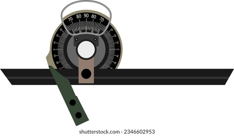 A Vernier bevel protractor isolated on white background, It  is a precision instrument meant for measuring angles to an accuracy of 5 minutes 