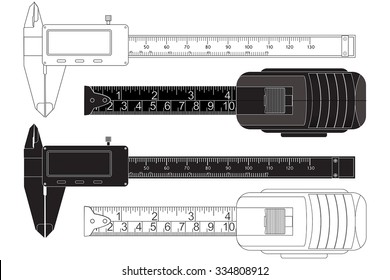 Vernier caliper, digital electronic tool. Roulette measure. Vector isolated on white background.