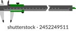A Vernier caliper isolated on white background.. Its a visual aid to take an accurate measurement reading between two graduation markings on a linear scale by using mechanical interpolation