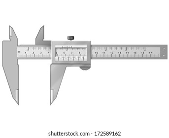 Vernier caliper isolated on white. Tool to measure distance with high accuracy. Qualitative vector (EPS-10) illustration for engineering, measuring instrument, technology, craft, development, etc