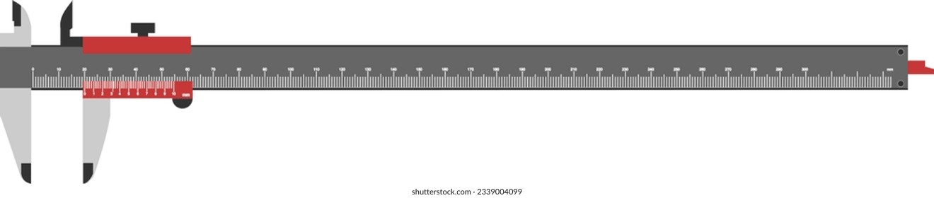 A Vernier caliper isolated on white background.. Its a visual aid to take an accurate measurement reading between two graduation markings on a linear scale by using mechanical interpolation