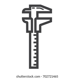 Vernier Caliper Line Icon, Build And Repair, Sliding Scale Sign Vector Graphics, A Linear Pattern On A White Background, Eps 10.