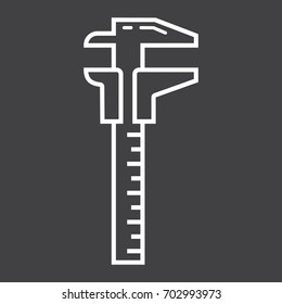 Vernier Caliper Line Icon, Build And Repair, Sliding Scale Sign Vector Graphics, A Linear Pattern On A Black Background, Eps 10.