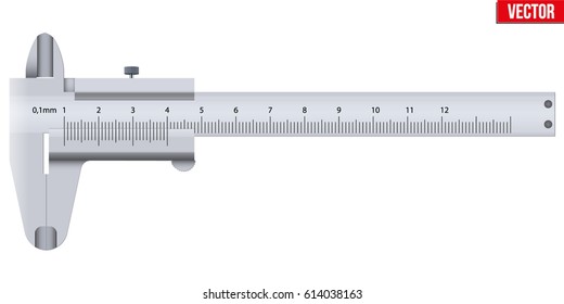 The Vernier caliper and scale. Measuring tool and equipment. Editable Vector Illustration isolated on white background.